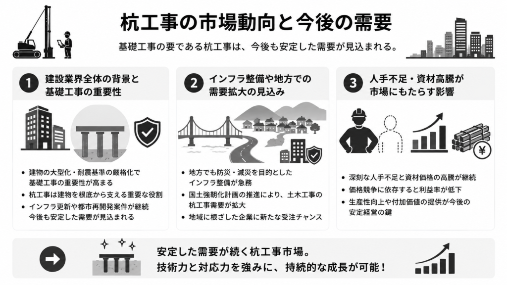 杭工事の市場動向と今後の需要