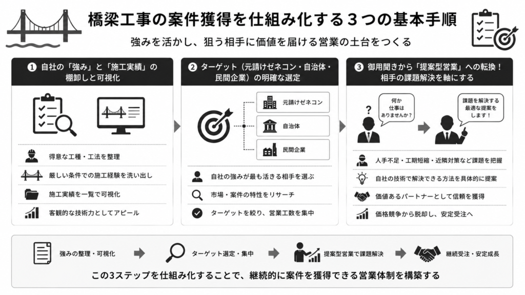 橋梁工事の案件獲得を仕組み化する3つの基本手順
