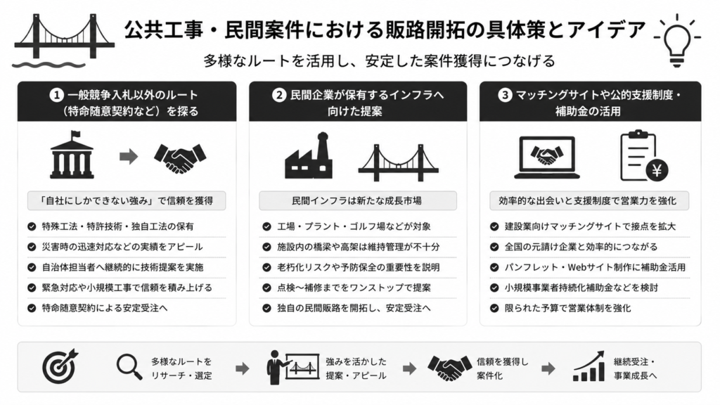 公共工事・民間案件における販路開拓の具体策とアイデア