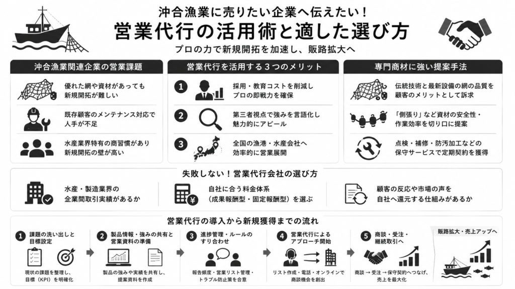 沖合漁業に売りたい企業へ伝えたい!営業代行の活用術と新規開拓を解決する適した選び方