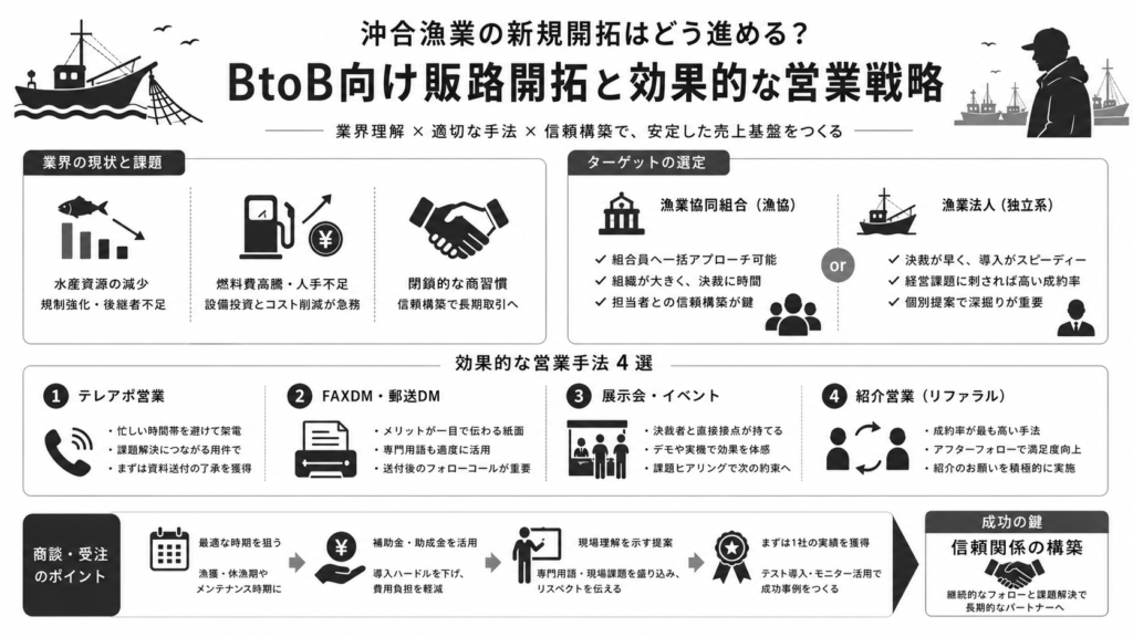 沖合漁業の新規開拓はどう進める？BtoB向け販路開拓と効果的な営業戦略