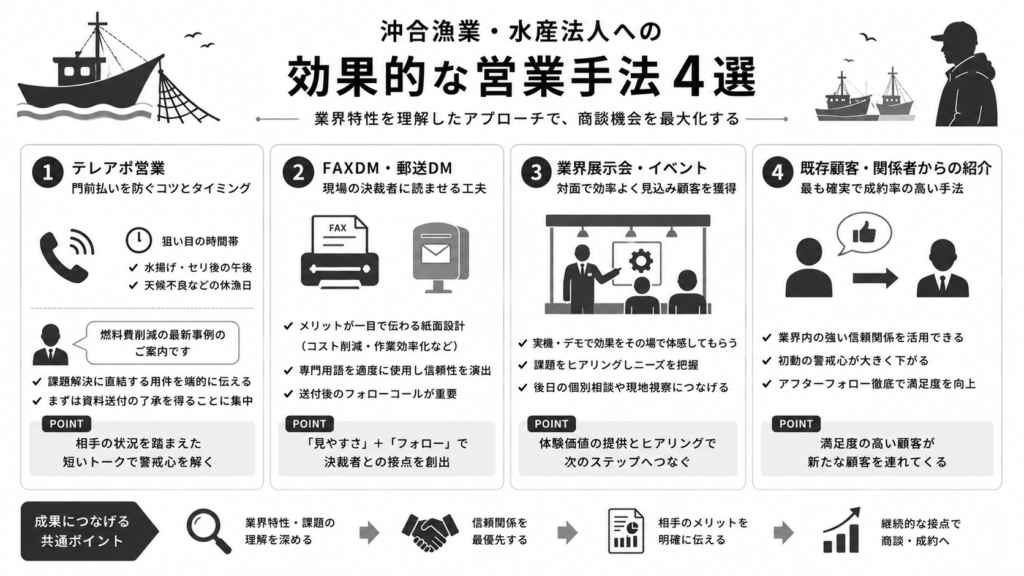 沖合漁業・水産法人への効果的な営業手法4選
