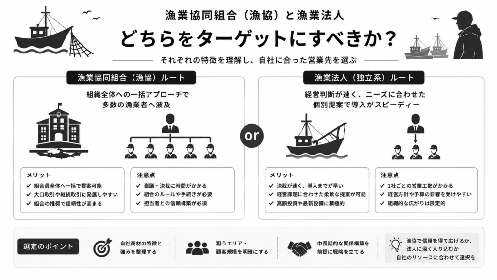 漁業協同組合（漁協）と漁業法人、どちらをターゲットにすべきか？
