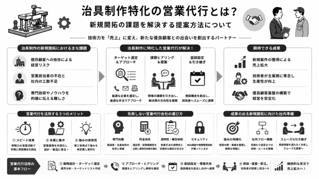 治具制作特化の営業代行とは?新規開拓の課題を解決する提案方法について