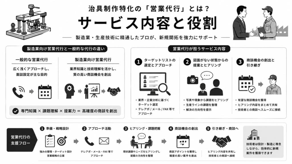治具制作特化の「営業代行」とは?サービス内容と役割