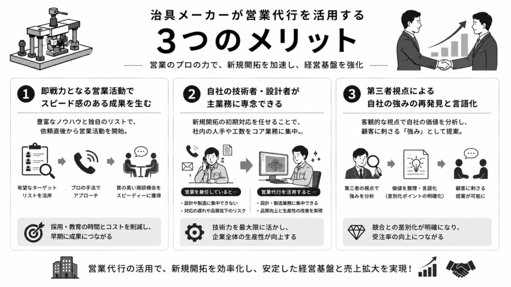 治具メーカーが営業代行を活用する3つのメリット