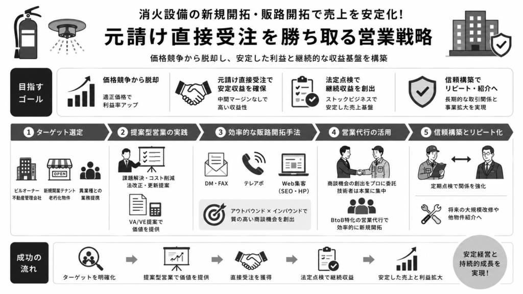 消火設備の新規開拓・販路開拓で売上を安定化!元請け直接受注を勝ち取る営業戦略