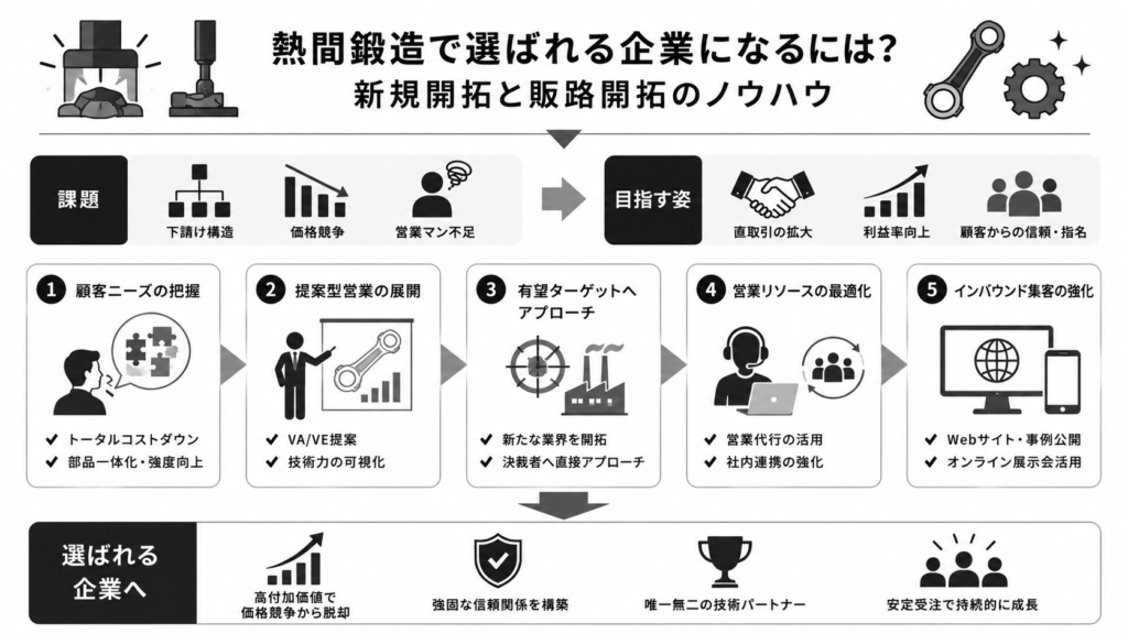 熱間鍛造で選ばれる企業になるには?新規開拓と販路開拓のノウハウ