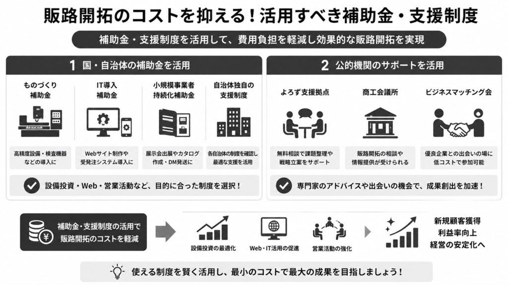 販路開拓のコストを抑える!活用すべき補助金・支援制度