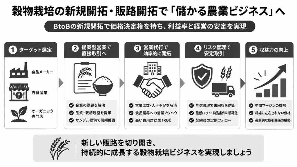穀物栽培の新規開拓・販路開拓方法について|営業代行の活用術も解説