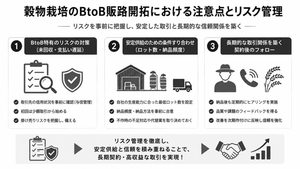 穀物栽培のBtoB販路開拓における注意点とリスク管理