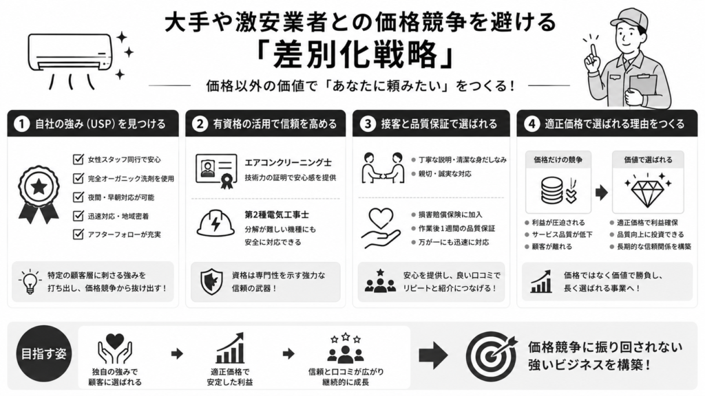 大手や激安業者との価格競争を避ける「差別化戦略」