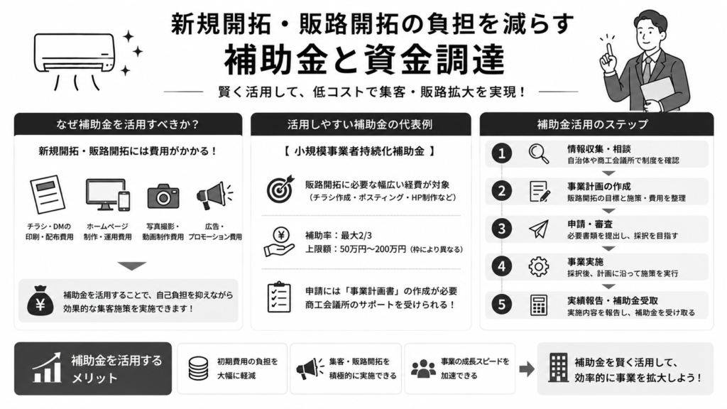 新規開拓・販路開拓の負担を減らす補助金と資金調達