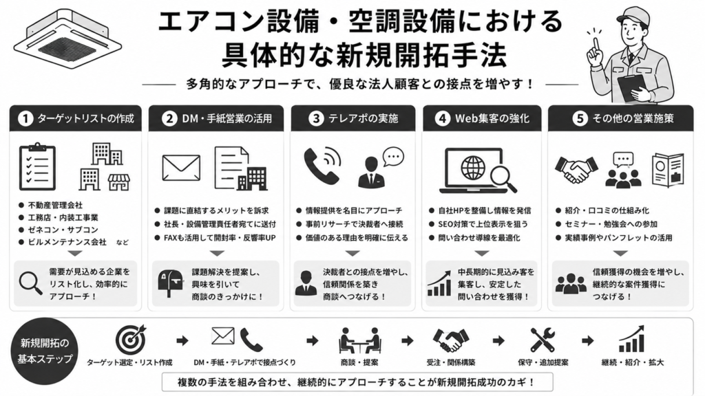 エアコン設備・空調設備における具体的な新規開拓手法