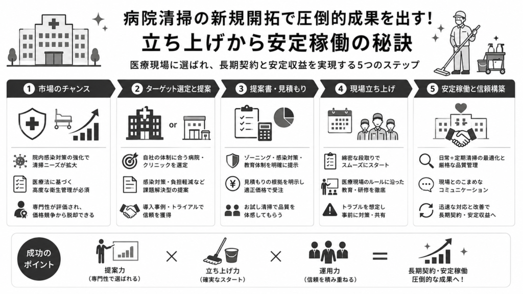 病院清掃の新規開拓で圧倒的成果を出す!立ち上げから安定稼働の秘訣