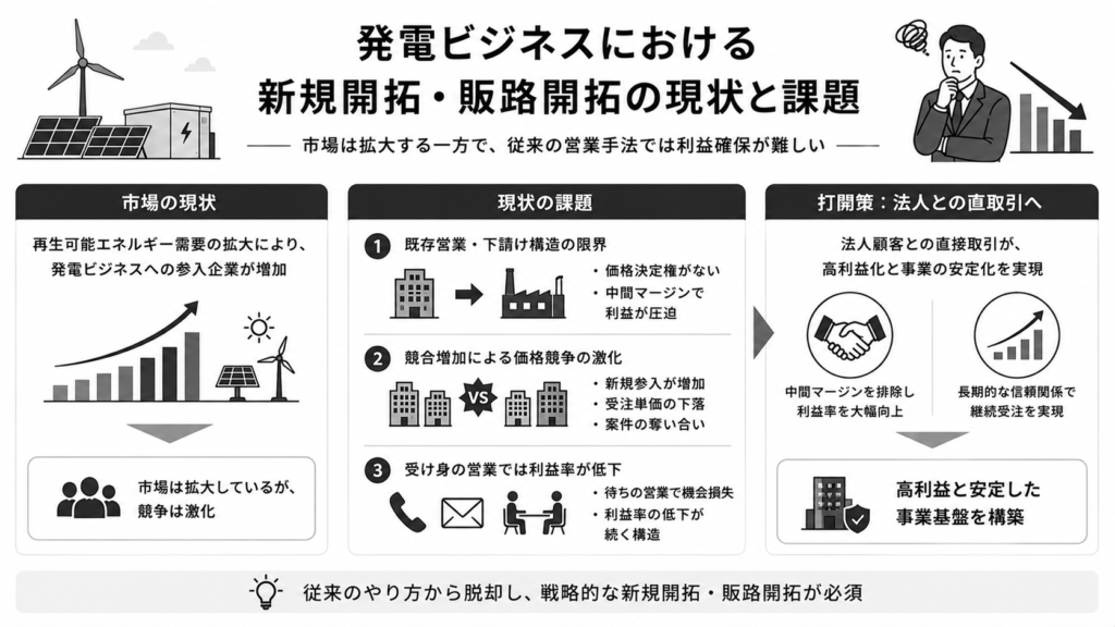 発電ビジネスにおける新規開拓・販路開拓の現状と課題