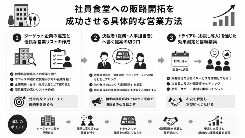 社員食堂への販路開拓を成功させる具体的な営業方法