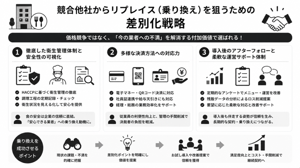 競合他社からリプレイス(乗り換え)を狙うための差別化戦略