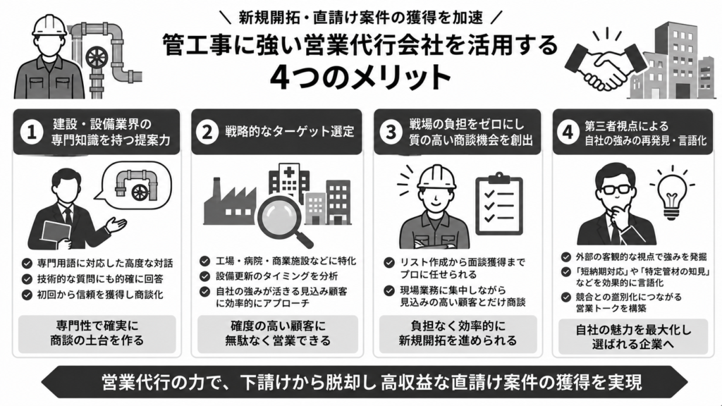 管工事に強い営業代行会社を活用する4つのメリット