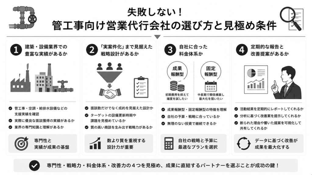 失敗しない!管工事向け営業代行会社の選び方と見極め条件