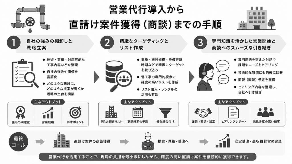 営業代行導入から直請け案件獲得(商談)までの手順