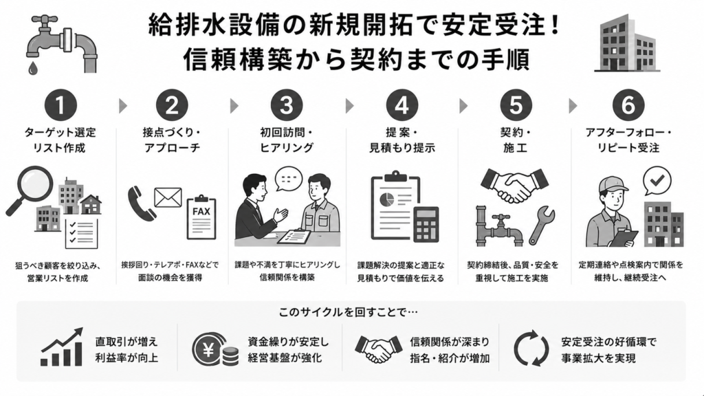 給排水設備の新規開拓で安定受注!信頼構築から契約までの手順について