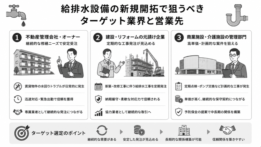 給排水設備の新規開拓で狙うべきターゲット業界と営業先