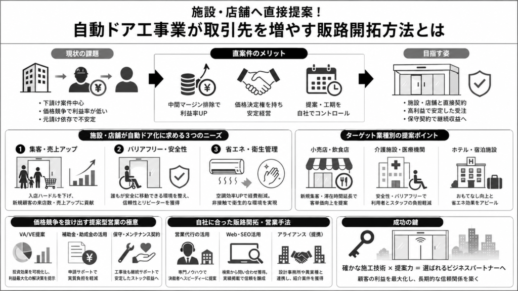 施設・店舗へ直接提案!自動ドア工事業が取引先を増やす販路開拓方法とは