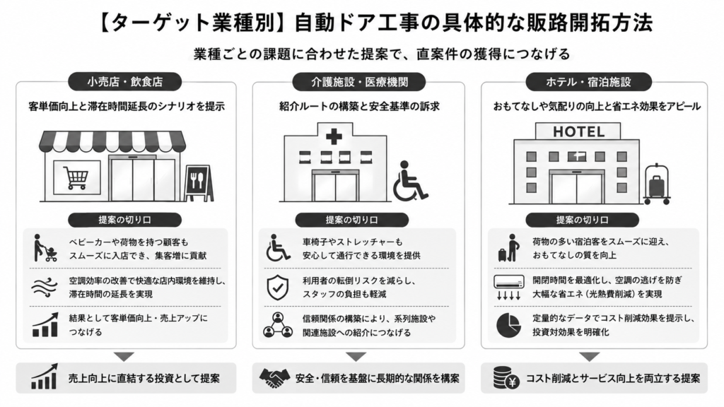 【ターゲット業種別】自動ドア工事の具体的な販路開拓方法