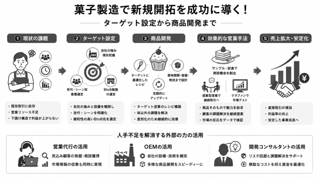 菓子製造で新規開拓を成功に導く!ターゲット設定から商品開発まで