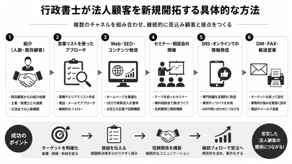 行政書士が法人顧客を新規開拓する具体的な方法