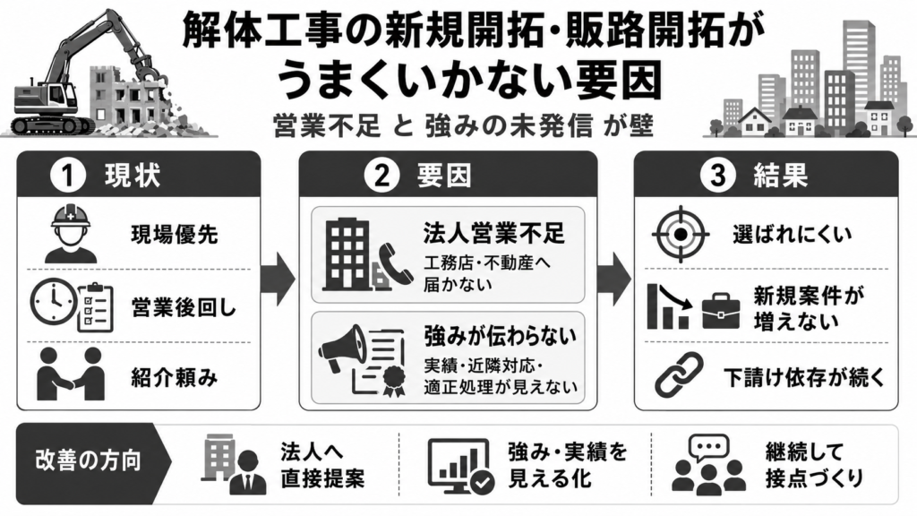 解体工事の新規開拓・販路開拓がうまくいかない要因
