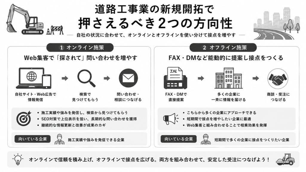 道路工事業の新規開拓で押さえるべき2つの方向性