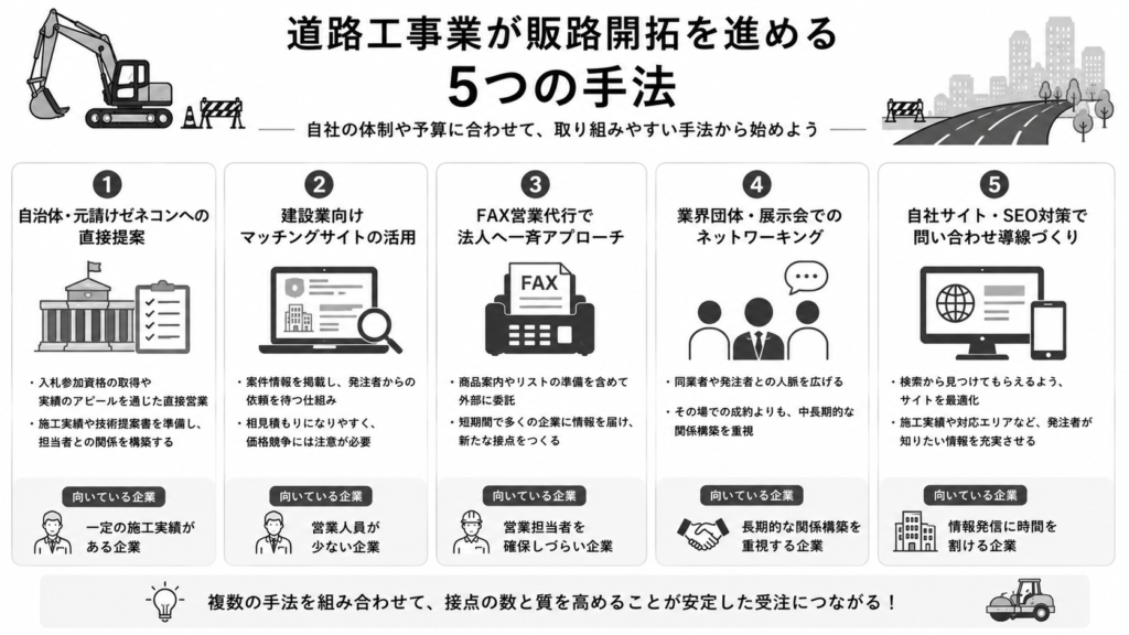 道路工事業が販路開拓を進める5つの手法
