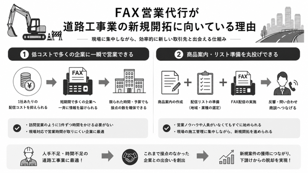 FAX営業代行が道路工事業の新規開拓に向いている理由