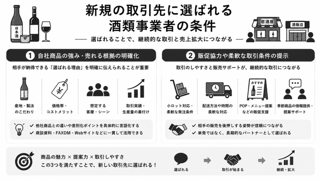酒類業における新規開拓・販路開拓の主な方法