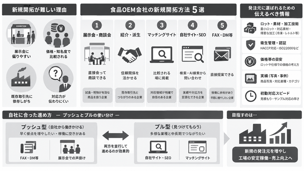 食品OEM会社の新規開拓方法5選|発注元に選ばれるためのポイントも解説
