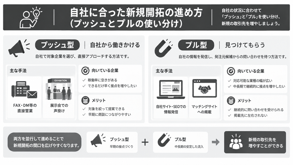 自社に合った新規開拓の進め方
(プッシュとプルの使い分け)